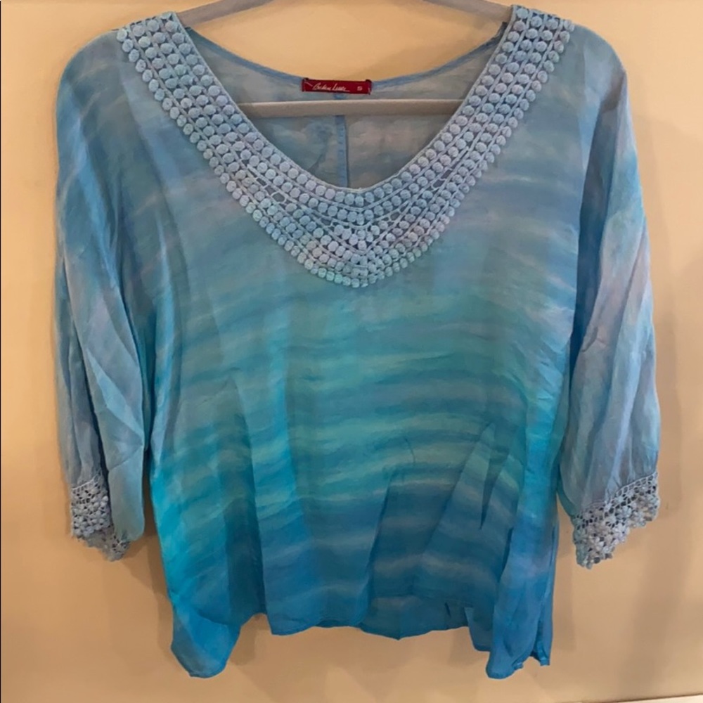 Barbara Lesser Turquoise Blouse Size Small